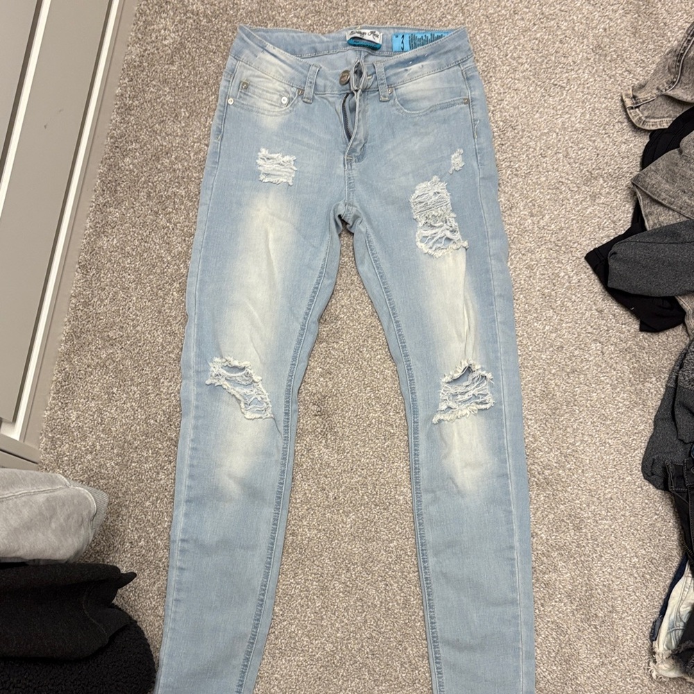 Indigo Rein Light Blue Distressed Skinny Jeans